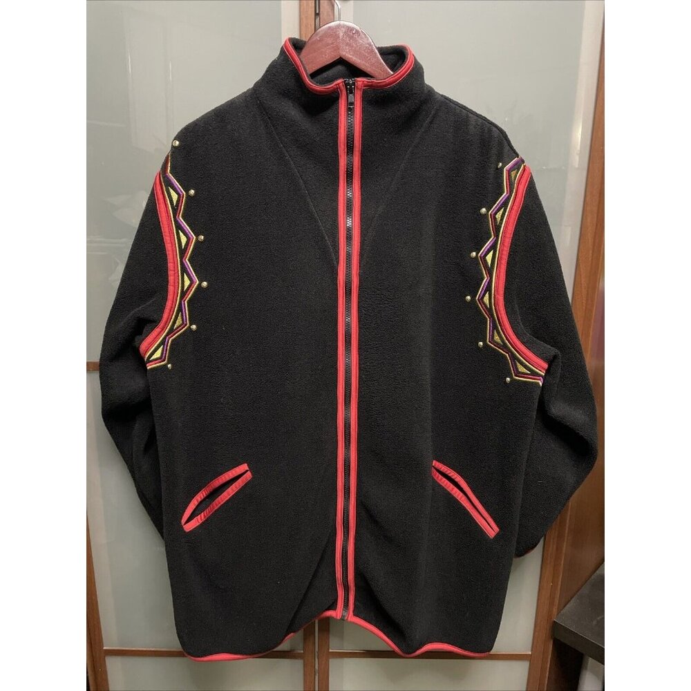 Bob Mackie Vintage Black Fleece Embellished Full Zip Long Sleeve Sweater Size 1X